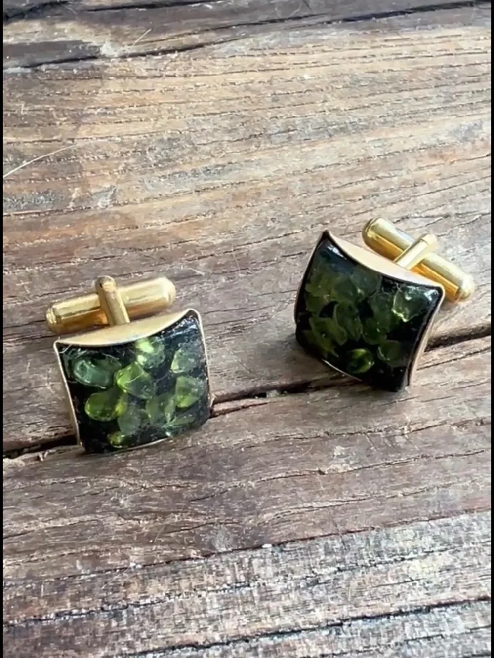Men's Square Dark Green Resin it glass or cabochon Cufflinks